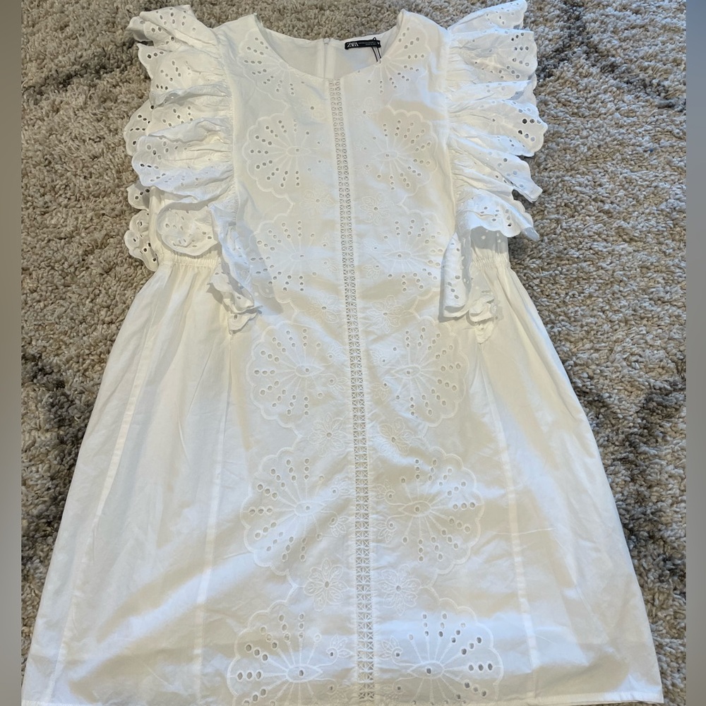 ZARA White Eyelet Sleeveless Dress size XXL NWT